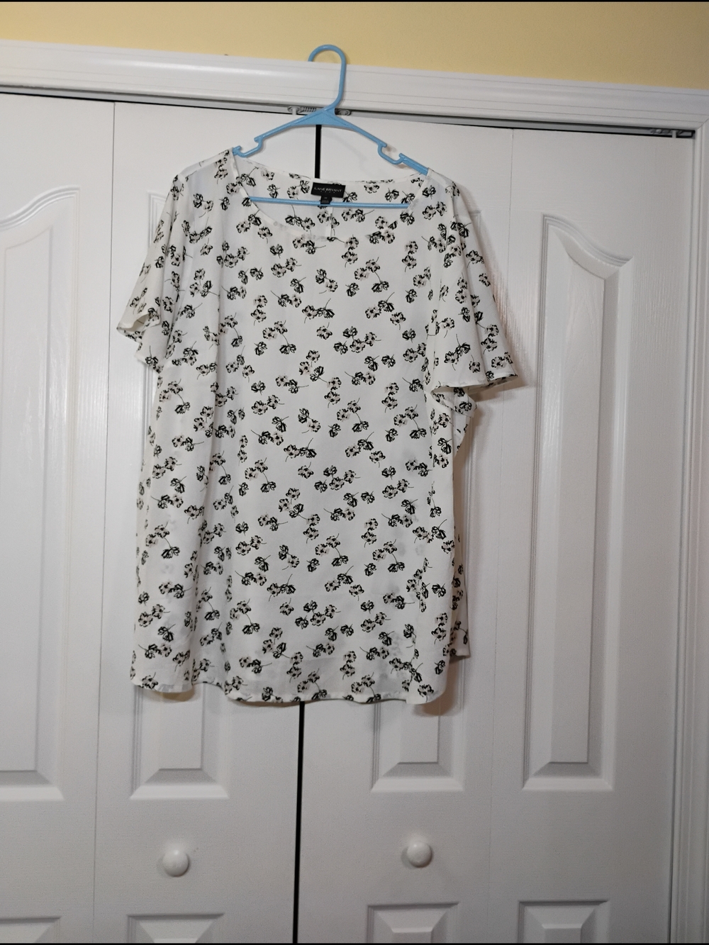 Lane Bryant White Top with Black Floral Print
